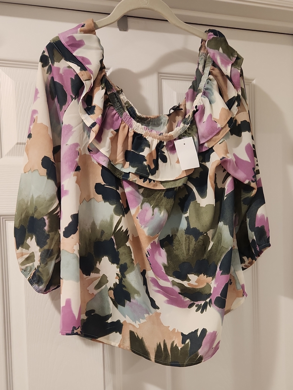 J. Crew Mercantile Floral Ruffle Neck Blouse - Cream, Pink, Green, Navy, Tan